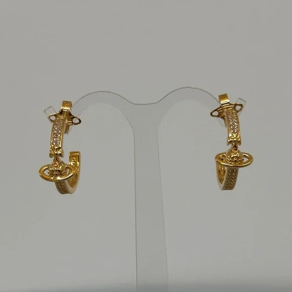 Vivienne Westwood hoops Gold Earrings with Crystal Accents - Picture 4 of 7